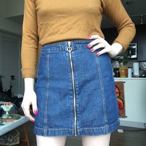 Vintage style circle zip front denim a line skirt